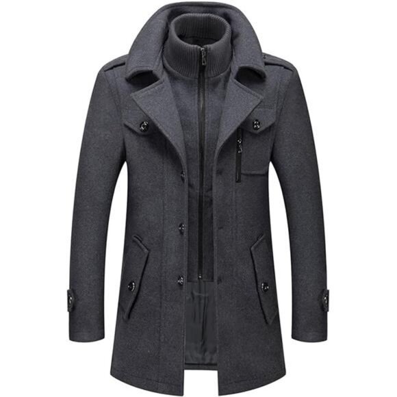 Men's Thermal Single Breasted Wool Blend Coat Business Peacoat with Zipper - Picture 7 of 7